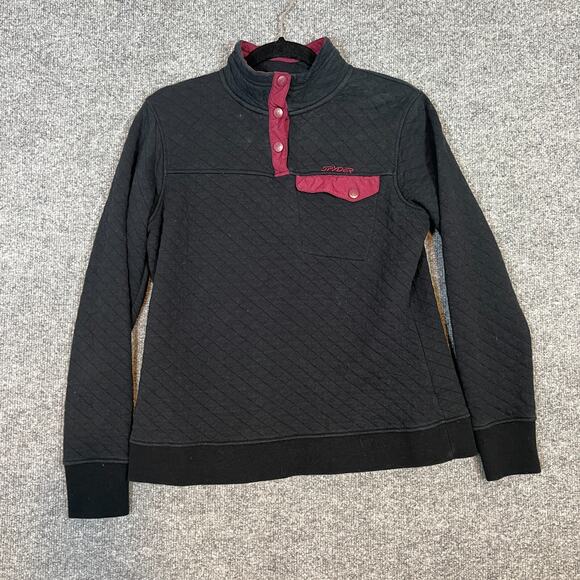 Spyder Sweater Womens Large Black Fitted Tsnap Sweatshirt Pullover Long Sleeve - Picture 2 of 9